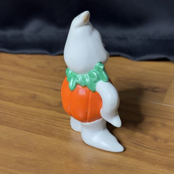 Vintage Ceramic Painted Ghost Pumpkin Jack O Lantern Kitsch Figurine Halloween - Picture 12 of 12
